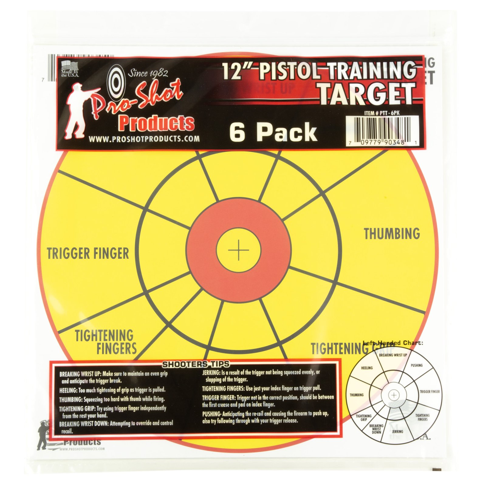 Buy Pro-Shot PTT6PK Pistol Training 12" Diagnostic Bullseye Hanging Paper Yellow/Red Impact Enhancement 6 Pack online