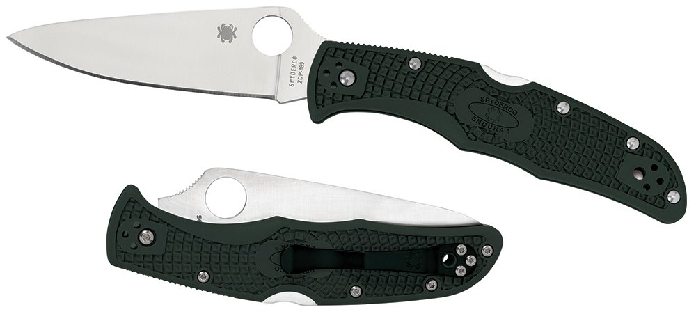 Spyderco Endura 4 Lightweight 3.75" Folding Knife, Green FRN Handle, VG-10 Stainless Steel Blade, C10FPGR - Spyderco