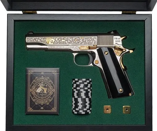 COLT 1911 GAMBLER 45ACP 5" 8RD ENGRAVED HIGH POLISH KIRINITE