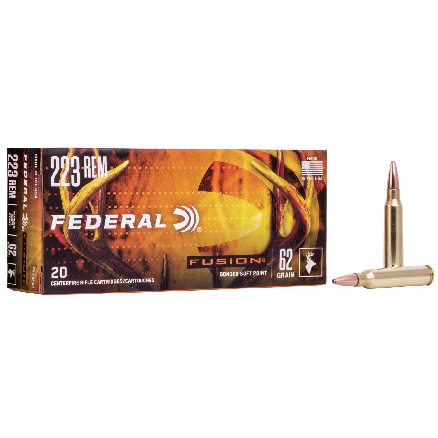 Federal F223FS1 Fusion 223 Rem 62 gr Soft Point Ammo 20/Box 10/Cs - Federal Premium Ammunition - 223 Rem