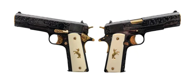 Colt 1911 Government .45 ACP 5" Gold Plated Ivory Grip 7+1 Blued Pistol