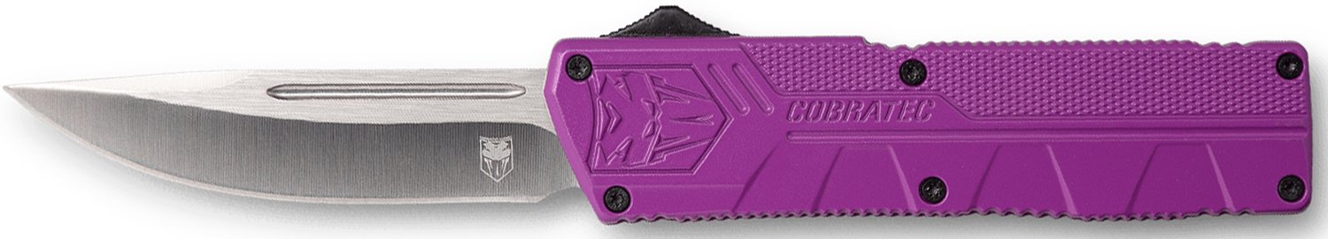 CobraTec PURCTLWDNS 3.25" D2 Steel OTF Knife Purple Aluminum Handle - CobraTec Knives