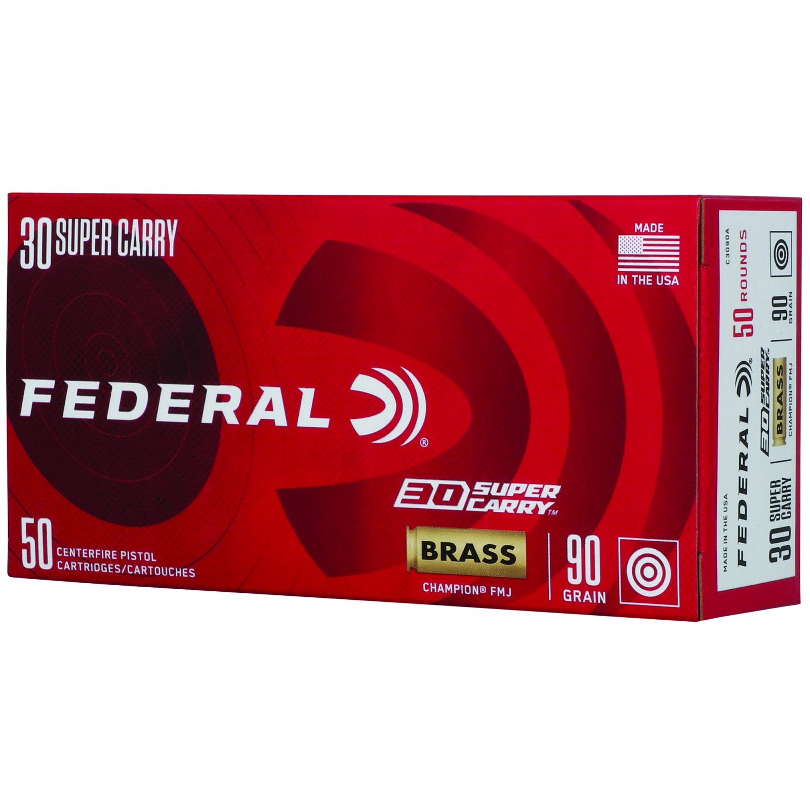 Buy Federal C3090A Champion Defense 30 Super Carry, 90 Grain FMJ Bullet, 50 Rounds Box, Accurate Target Shooting Ammo online