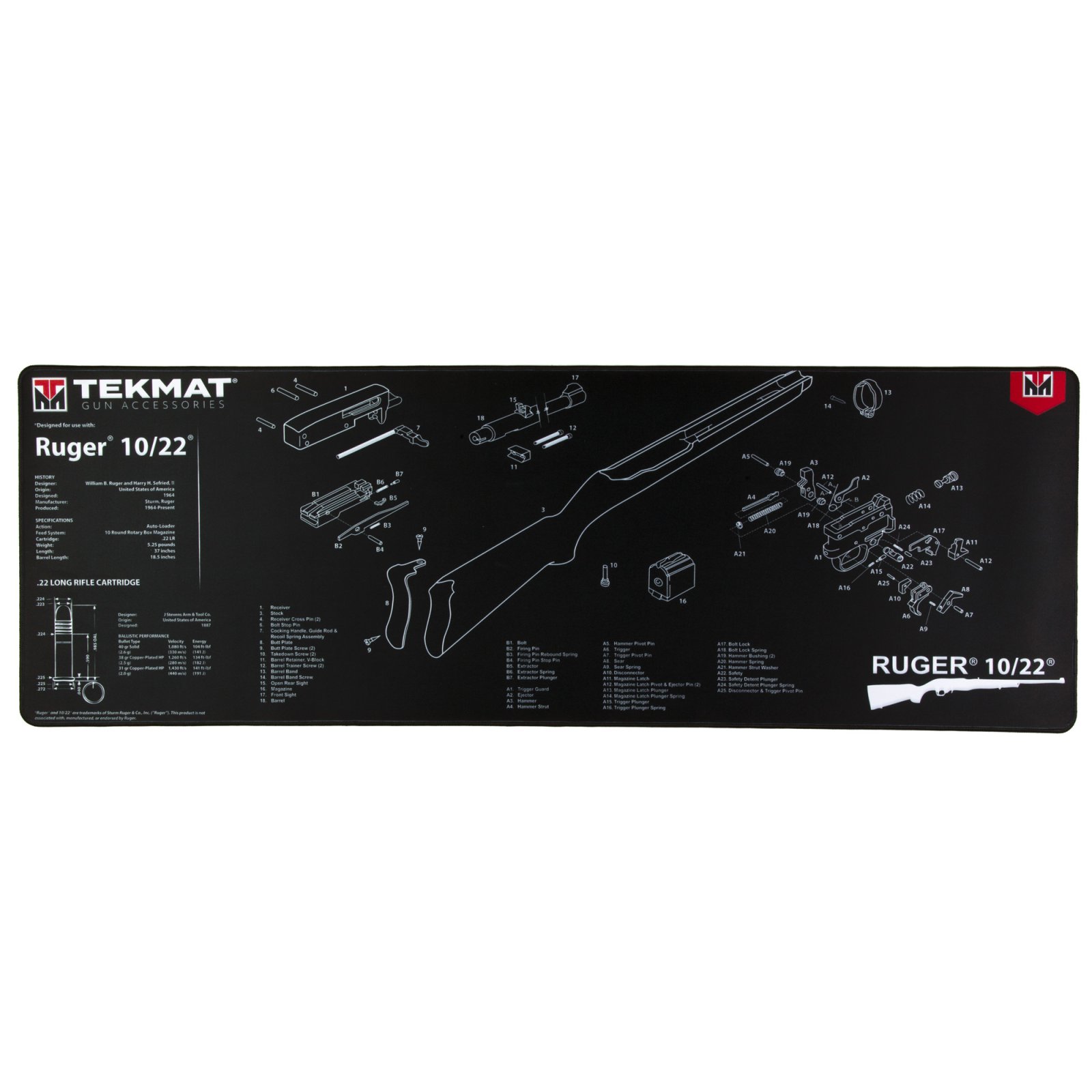 Buy TekMat TEKR441022 Ruger 10-22 Ultra 44 Cleaning Mat 15"x44" Neoprene online