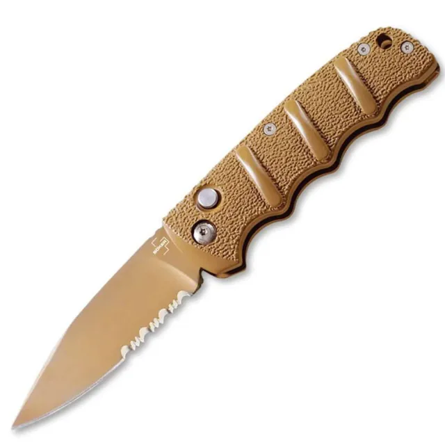 BOK KALS 3.35/SERR/PLN/DRP/BLK DESERT ALUMIUM HNDL BOKER PLUS KALS ALL DESERT SER. D2, Alumium , Desert, Button Auto