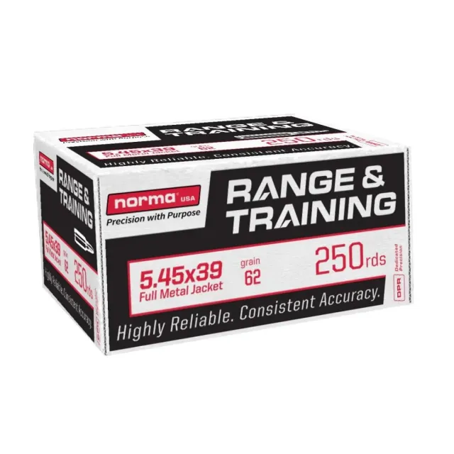 Norma Range & Training Rifle Ammunition 5.45x39 62gr FMJ 2624 fps 250/ct - Norma Ammunition