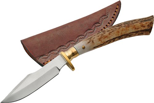 SZCO Stag Tip Skinner Knife SS7017 3.5" Blade Stag Handle Leather Sheath - SZCO Supplies