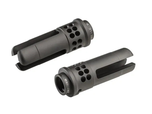 SureFire WARCOMP5561228 Flash Hider 22 Cal (5.56mm) 1/2"-28 tpi, Open Tine 3-Prong, Ported Black Stainless Steel for AR/M4 - SureFire - 223 REM | 5.56 NATO