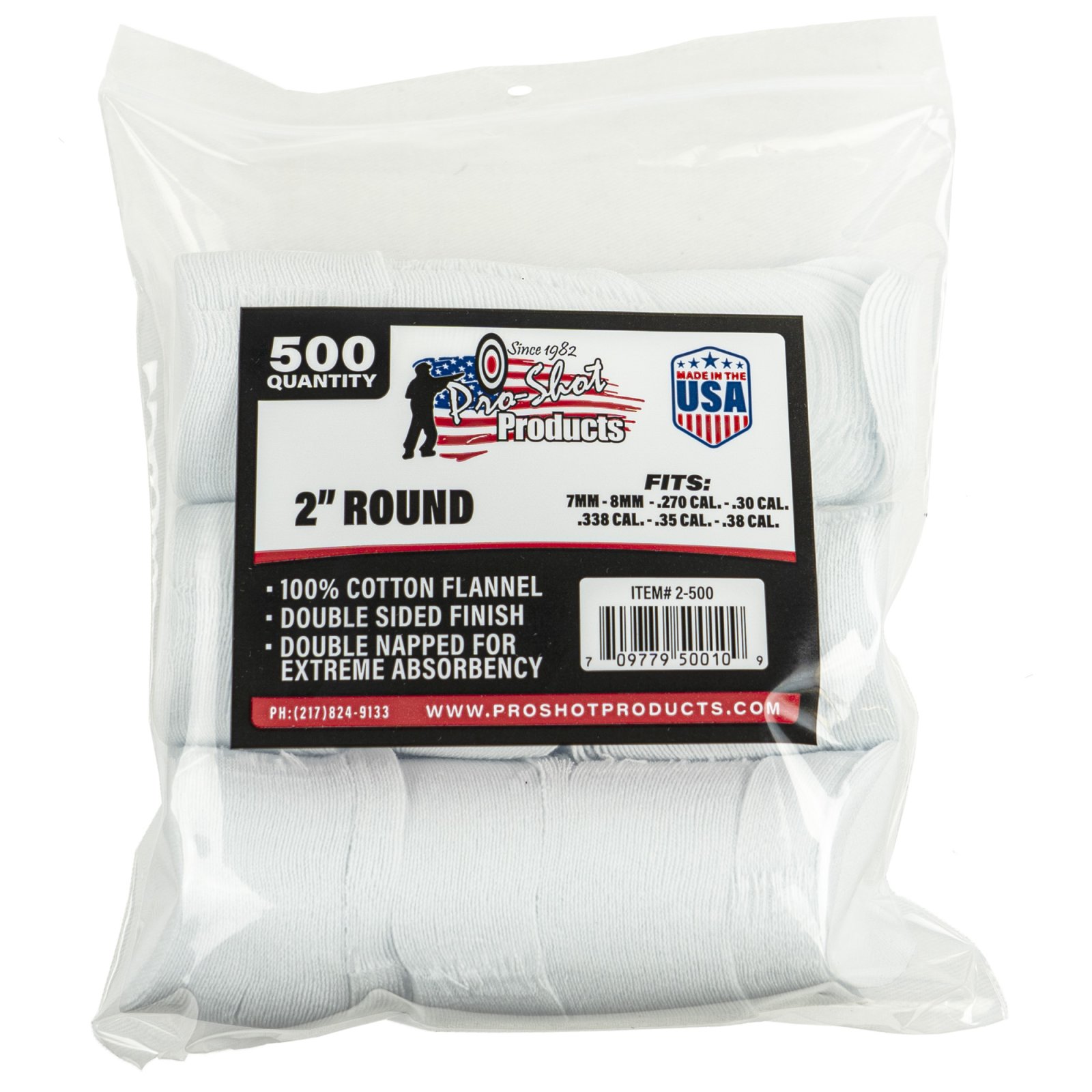 Pro-Shot 2-500 Cotton Flannel Cleaning Patches .270-.38 Caliber 500 Count - Pro-Shot Products - .270-.38