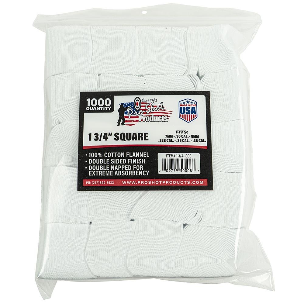 ProShot 13/4-1000 Square Patches, 6mm/7mm to .38 Cal, 1000 Count - Pro-Shot Products - .38