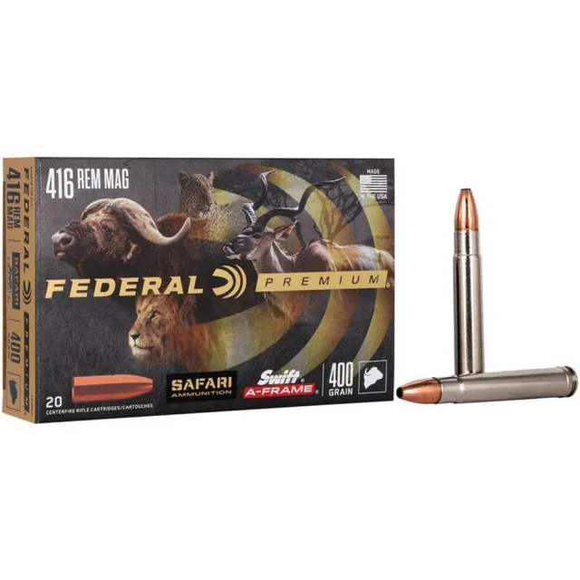 Federal Premium Safari Cape-Shok P416RSA 416 Rem Mag 400 gr Swift A-Frame (SWFR) Ammo - 20 Per Box/ 10 Cs