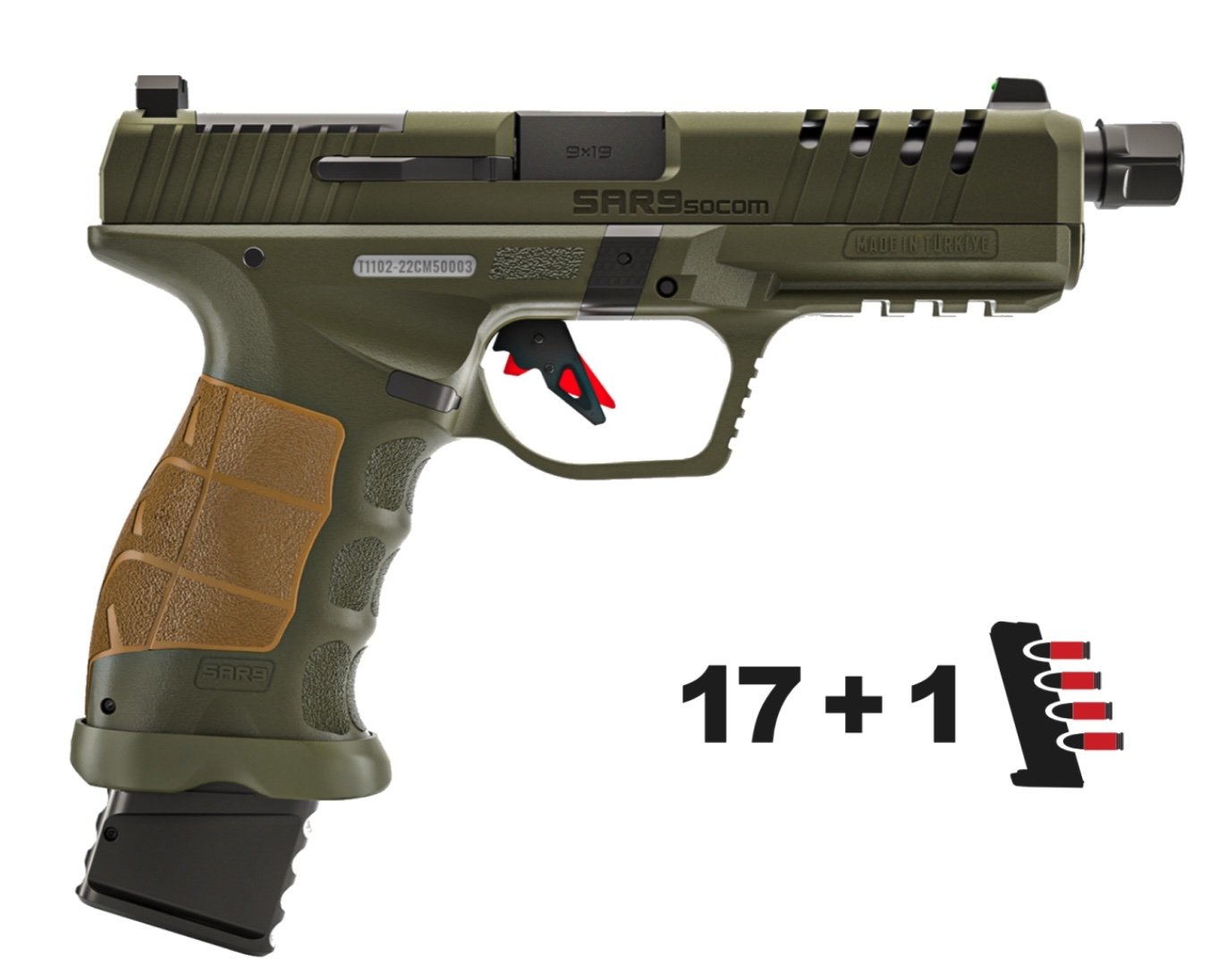 SAR USA SAR9SOCOMOD 9mm Pistol 5.2" Barrel 17+1 Green Optic Ready - SAR USA - 9mm