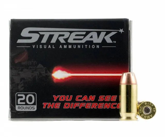 Ammo Inc 45230JHPSTRKRED Streak 45ACP 230gr JHP Red 20 Rounds - STREAK - 45 ACP for sale at Bang-Bang Tactical
