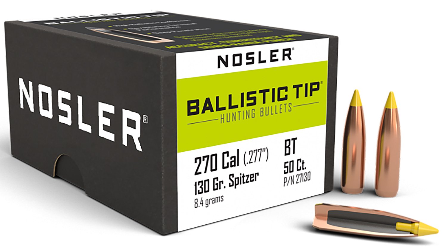 Nosler Ballistic Tip Hunting Bullets .270 Cal .277 130 gr 50-ct 27130 - Nosler - 270 Caliber