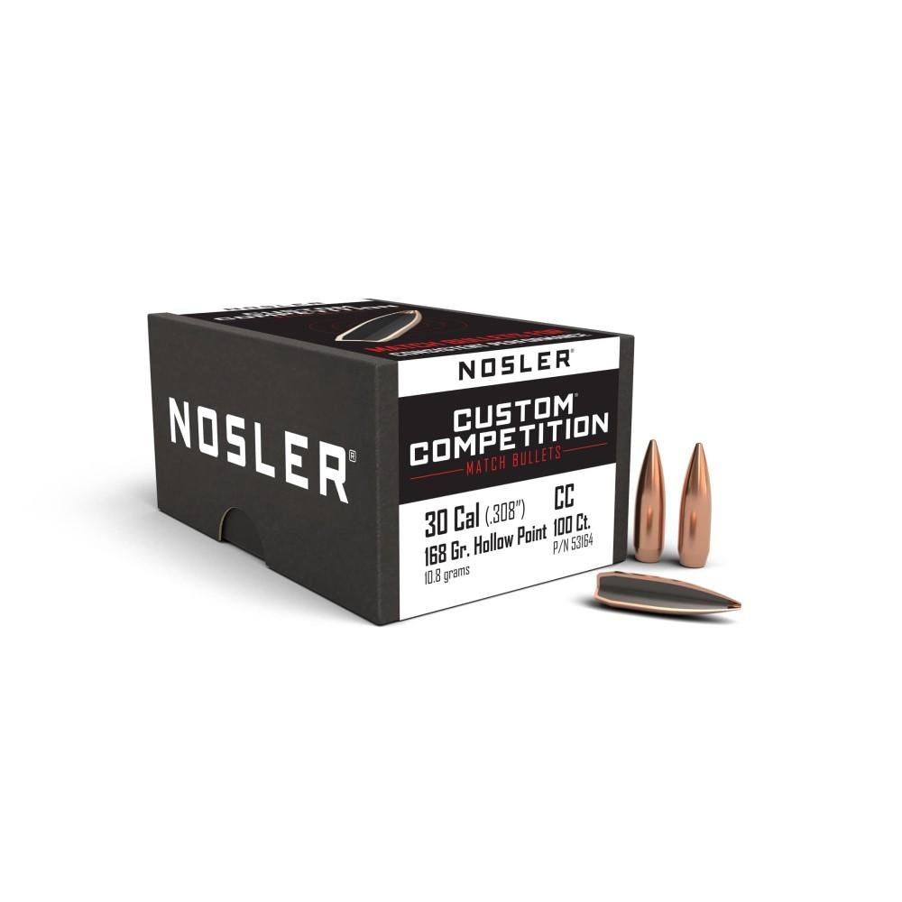 Nosler .30 Caliber 168gr HPBT Custom Competition Rifle Bullet, Aerodynamic Hollow Point, 100ct Pack - Nosler - 30 CALIBER