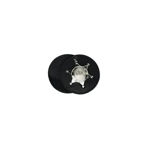 Boston Leather Circle Badge Holder Hook and Loop Closure