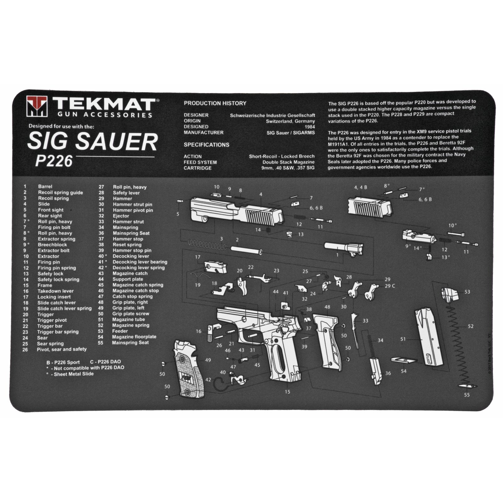 Buy TekMat TEK-R17-SIGP226 Pistol Mat 11"x17" Black Microfiber online