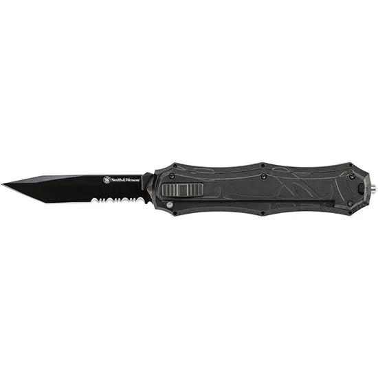 Smith & Wesson SWOTF9TBS OTF Assist Tanto Serrated Knife 3.6" Blade - BTI