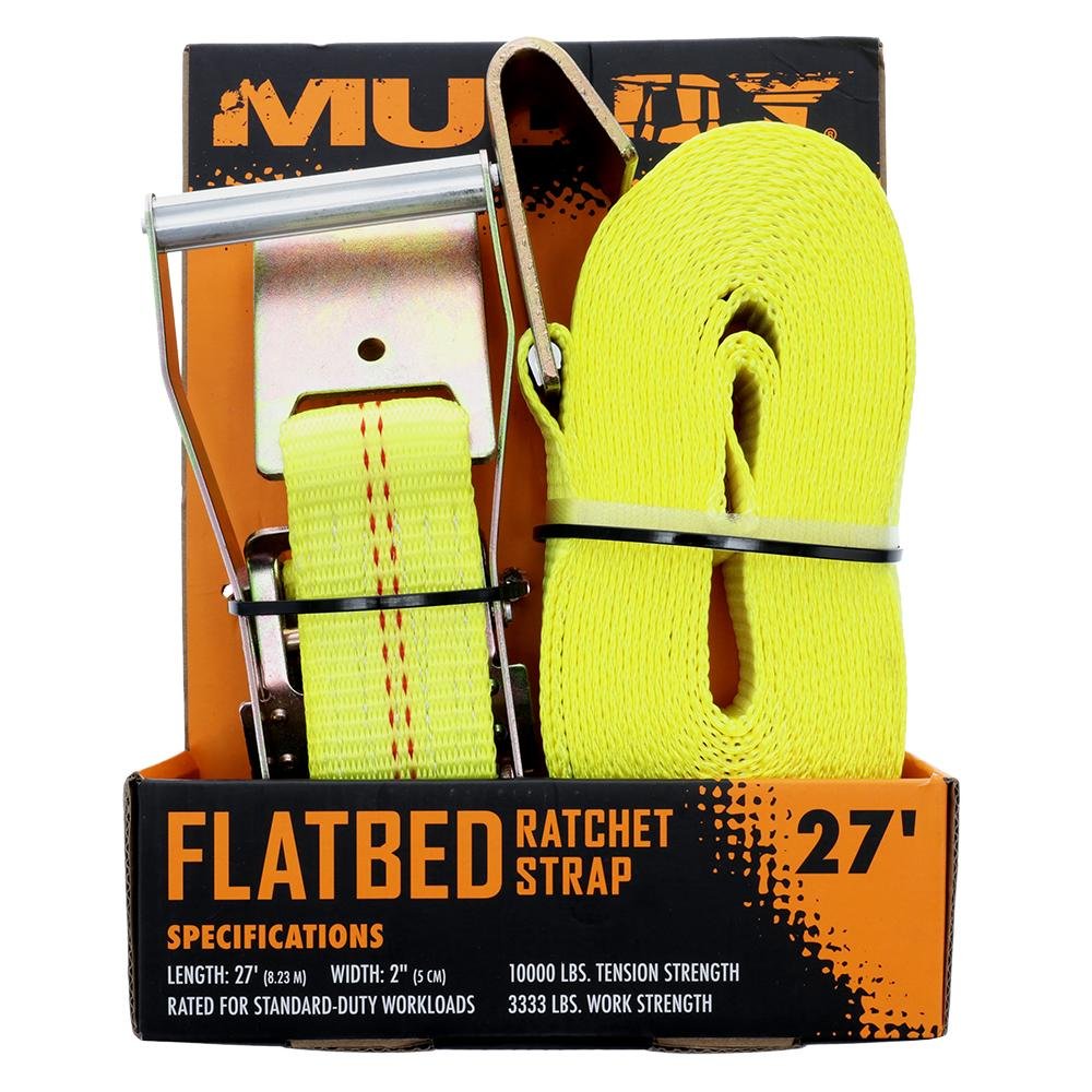 GSM Outdoors Muddy Flatbet Ratchet Strap 27' 2" 10000 lbs Tension Strength - GSM Outdoors