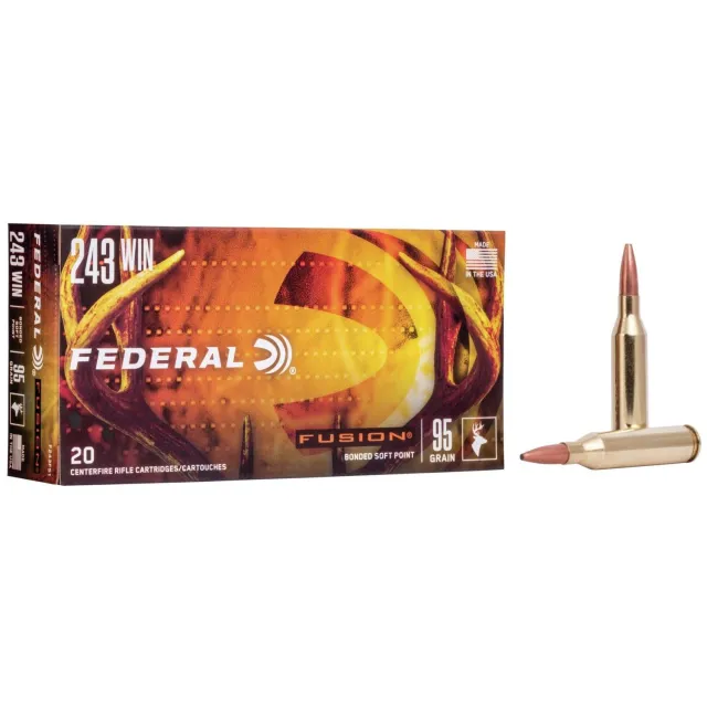 Federal F243FS1 Fusion 243Win 95gr Bonded Soft Point 20 Per Box/10 Case - Federal Premium Ammunition - 243 Win
