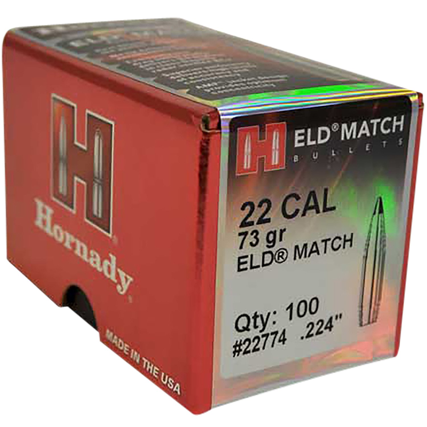 Hornady 22774 ELD Match 22 Cal .224 73 gr Boat Tail - 100 Count - Hornady - 22 Caliber