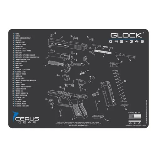 Cerus Gear HM-GLK-42-SCH-GRY Glock 42/43 Schematic Mat 12x17 Charcoal