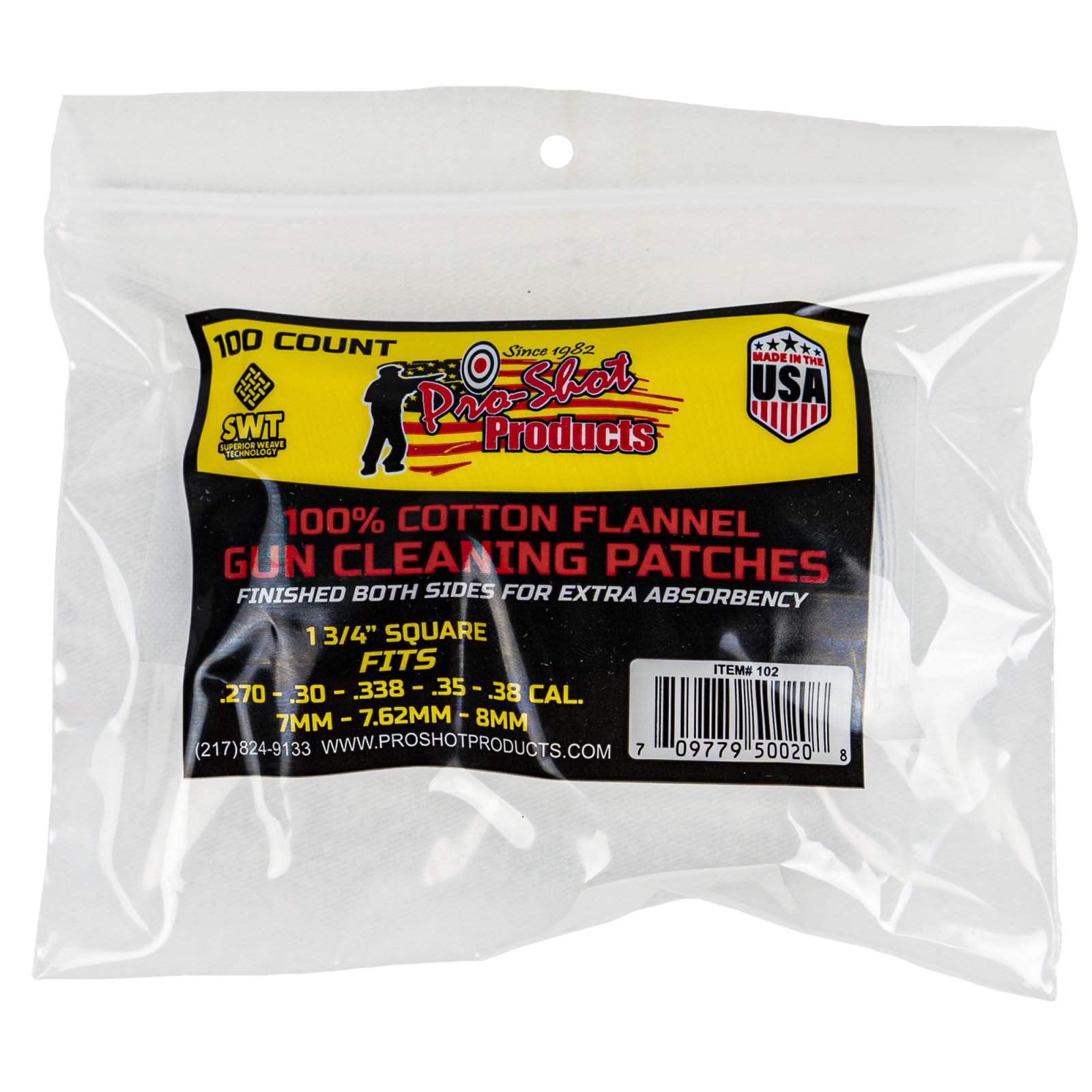 Buy Pro-Shot 100% Cotton Flannel Patches .270 - .38 cal 100/ct online