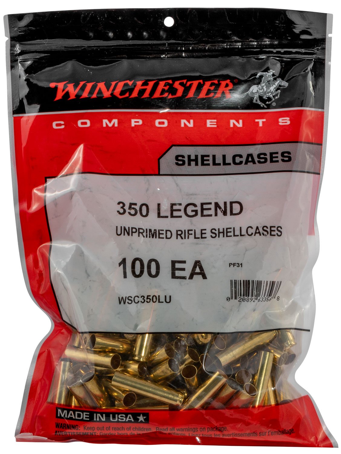 Winchester Ammo WSC350LU Unprimed Cases 350 Legend Rifle Brass 100 Bag - Winchester - 350 Legend