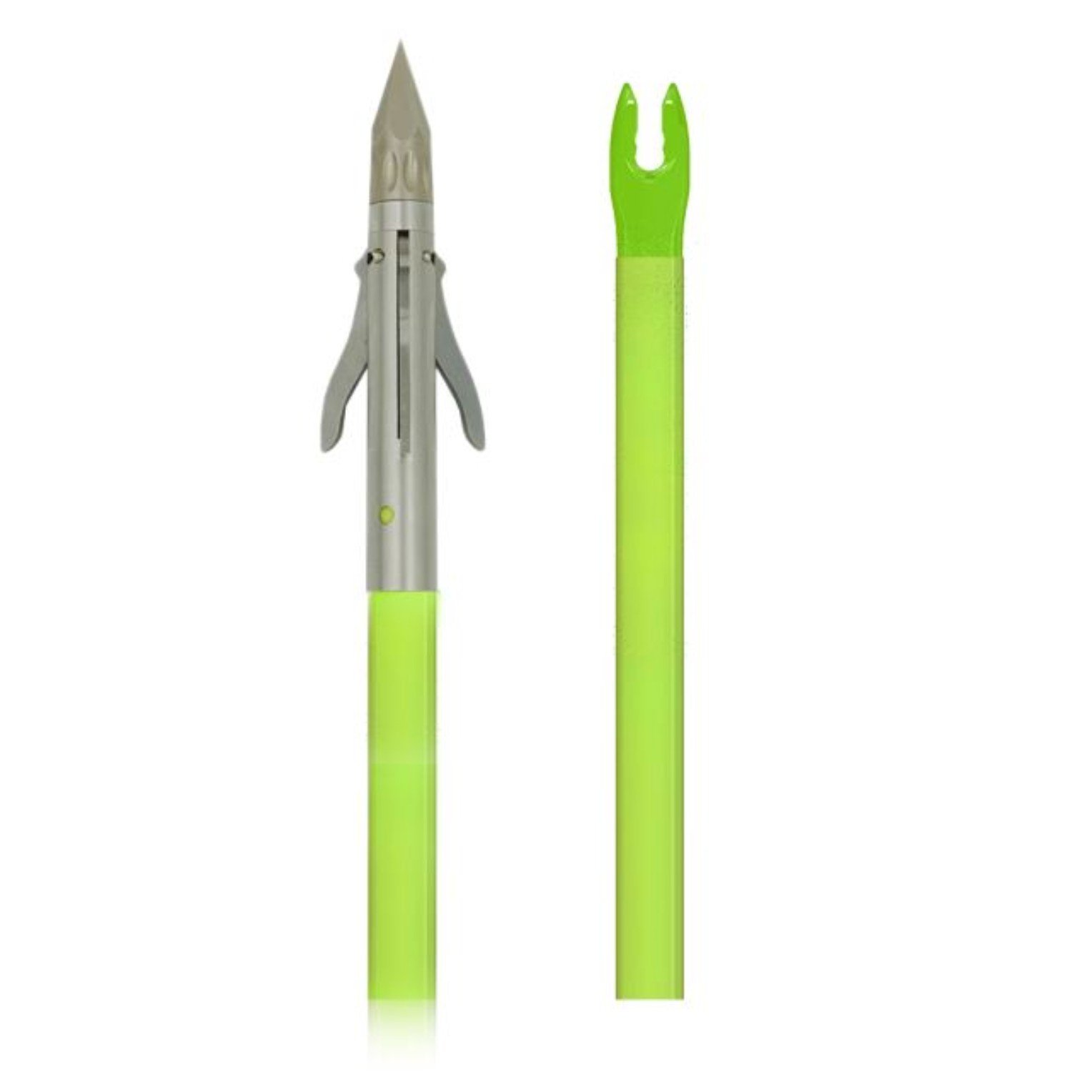 Muzzy Iron 3-Blade Fish Point: High-Vis Chartreuse, 32in Length, 0.313in Diameter, Drilled Nock, Durable Design - Muzzy