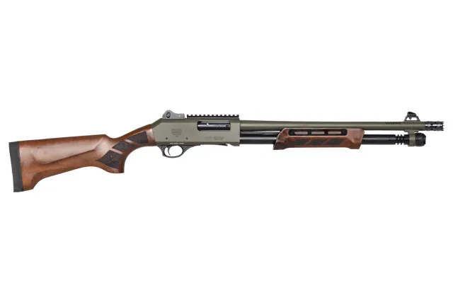 PANZER ARMS CQB PUMP 12G 18.5" OD GREEN/WALNUT, MLOK SIDE SADDLE, DOOR BREECHER - Panzer Arms - 12 Gauge