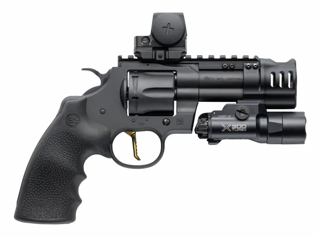 COLT PYTHON SIDEWINDER 357MAG REV 3" BLACK, HOGUE GRIP, VRTX VENOM, 24KT GOLD TRIGGER, SF X300, COMP