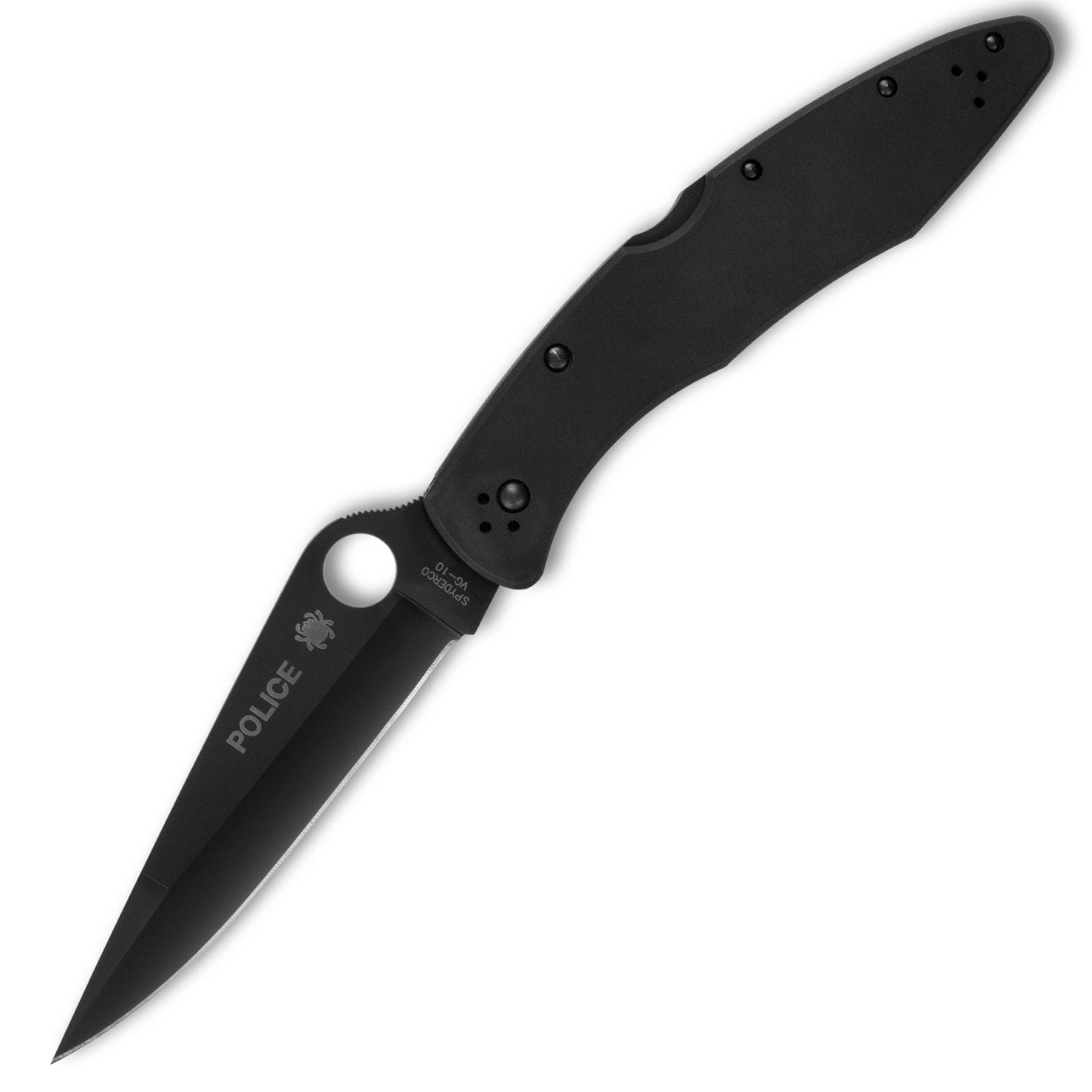 Spyderco Police Folding Knife 4.2 in Drop Point Blade VG-10 Black Finish - Spyderco