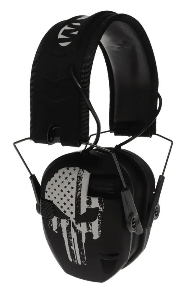 Walker's WPRSEMFSPUN Razor Slim Electronic Muff 23 dB Black Punisher Flag - Walker's