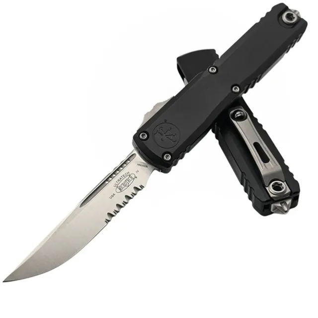 Microtech Ultratech G4 3.55 In S/E Part Serrated Stonewash Black - MICROTECH for sale at Iron and Lace