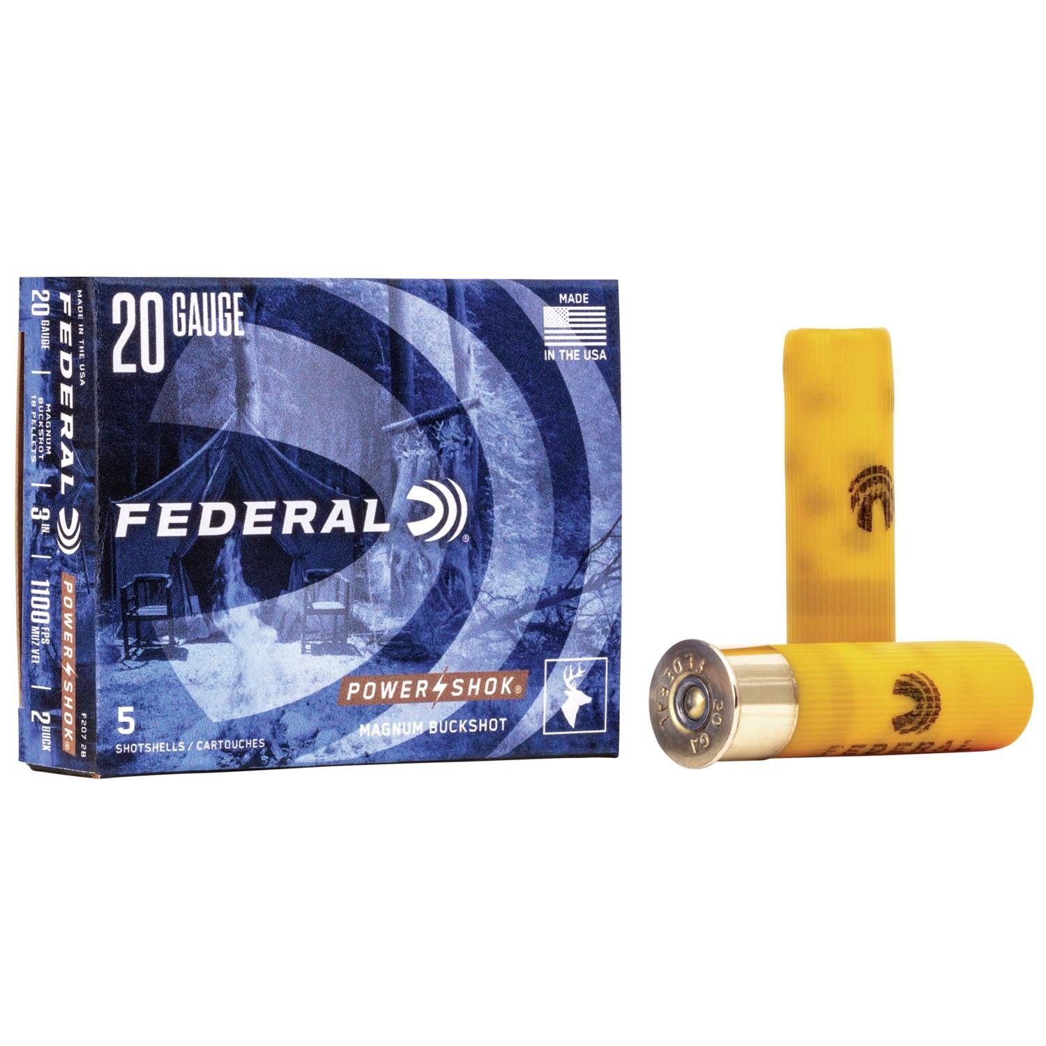 Federal F2072B Power-Shok 20 Gauge 3 in 18 Pellets 2 Buckshot 5 Rounds - Federal Premium Ammunition - 20 Gauge