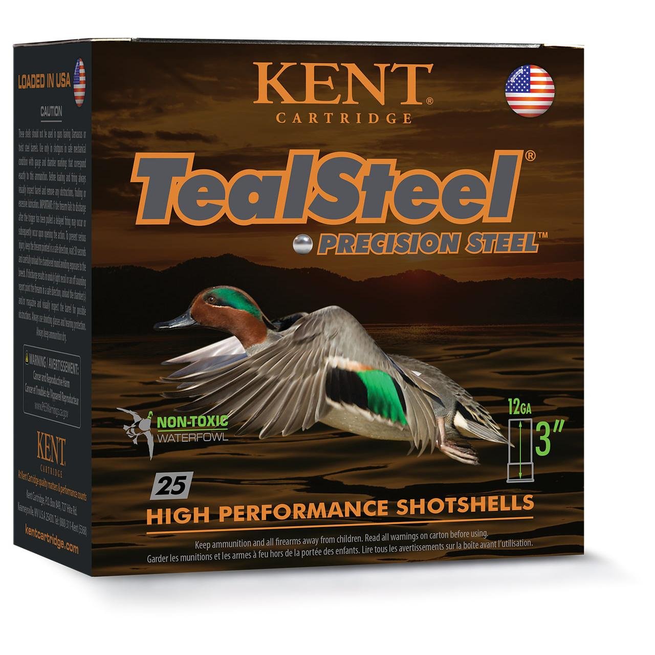 Kent KTS12365 TealSteel 12GA 2.75" 1-1/4oz #5 Shot, 1300 FPS, 25 Rounds - Kent Cartridge