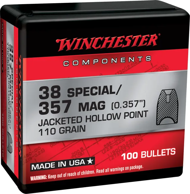 Winchester Ammo WB38HP110X Centerfire Handgun Reloading 38 Special .357 110 gr Jacketed Hollow Point (JHP)
