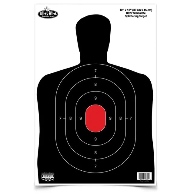 Birchwood Casey Dirty Bird BC-27 Silhouette Tagboard Hanging Pistol 12" x 18" Black/Red 100 Per Pkg - Birchwood Casey - 12" X 18"