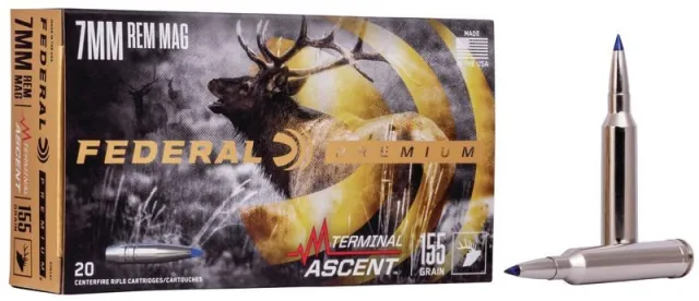 Federal Terminal Ascent 7mm Rem Mag Ammo 155 gr - High BC, AccuChannel Groove, Bonded Projectile