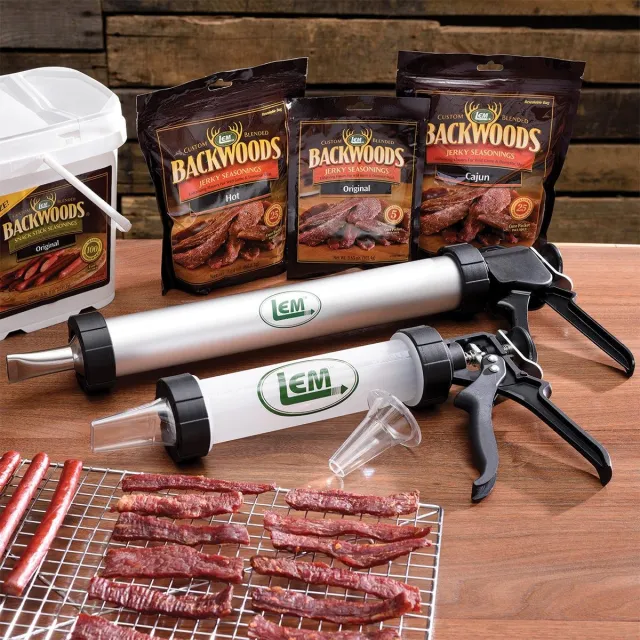 Buy LEM Jerky Gun: Heavy Duty, Large Capacity with Nozzles & Seasoning Pack online