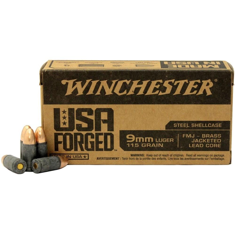 Winchester USA Forged- Steel Case Handgun Ammunition 9mm Luger 115 gr. FMJ 1190 fps 1000/ct - Winchester - 9mm Luger