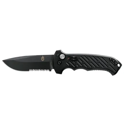 Gerber 06 Auto Folding Knife 8.5" S30V Serrated Drop Point Black Blade Aluminum Handle - GERBER