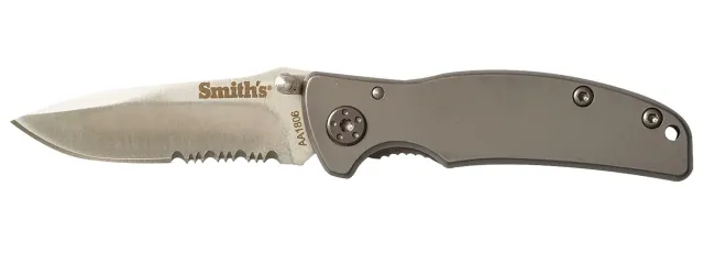Smith's Titania I Folding Drop Point Part Serrated Satin Titanium Coated Stainless Steel Blade - Smith's