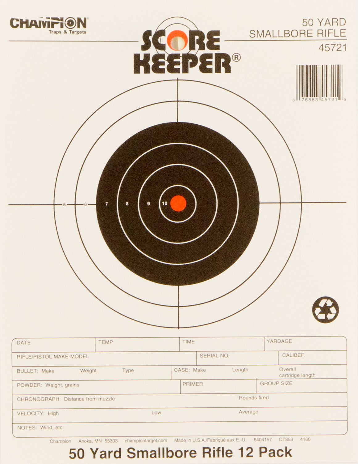 Buy Champion Targets 45721 Score Keeper Bullseye Paper 50 yds Small Bore Rifle 8.50" x 11" Black/Orange 12 PK online