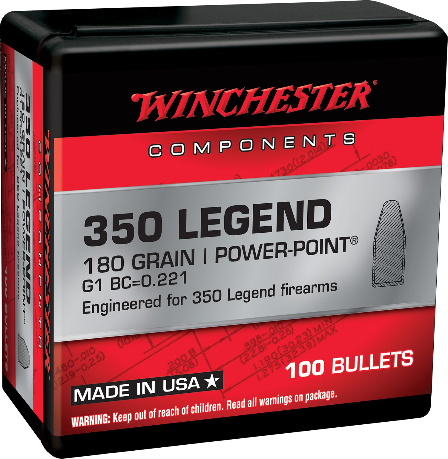 Winchester Centerfire Rifle Reloading 350 Legend 180 gr Power-Point Bullets - Winchester - 350 CALIBER
