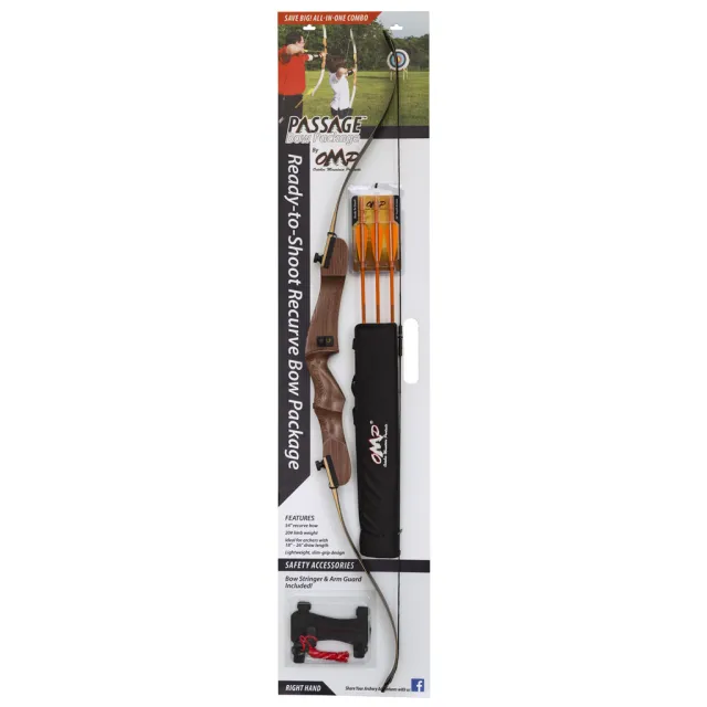 October Mountain 13226 Passage Recurve Bow 54" 20 lbs LH Package - October Mountain