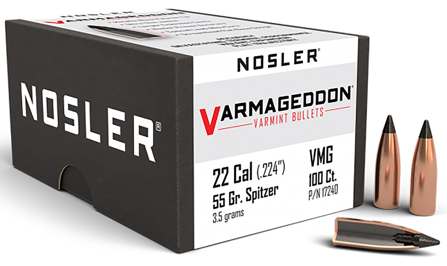 Nosler Varmageddon 17240 22 Caliber 55 Grain Flat Base Tipped 100 Count - Nosler - .224