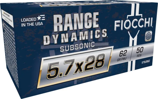 Fiocchi 57SUB62 5.7x28mm 62Gr FMJ Subsonic Ammo 50 Rounds