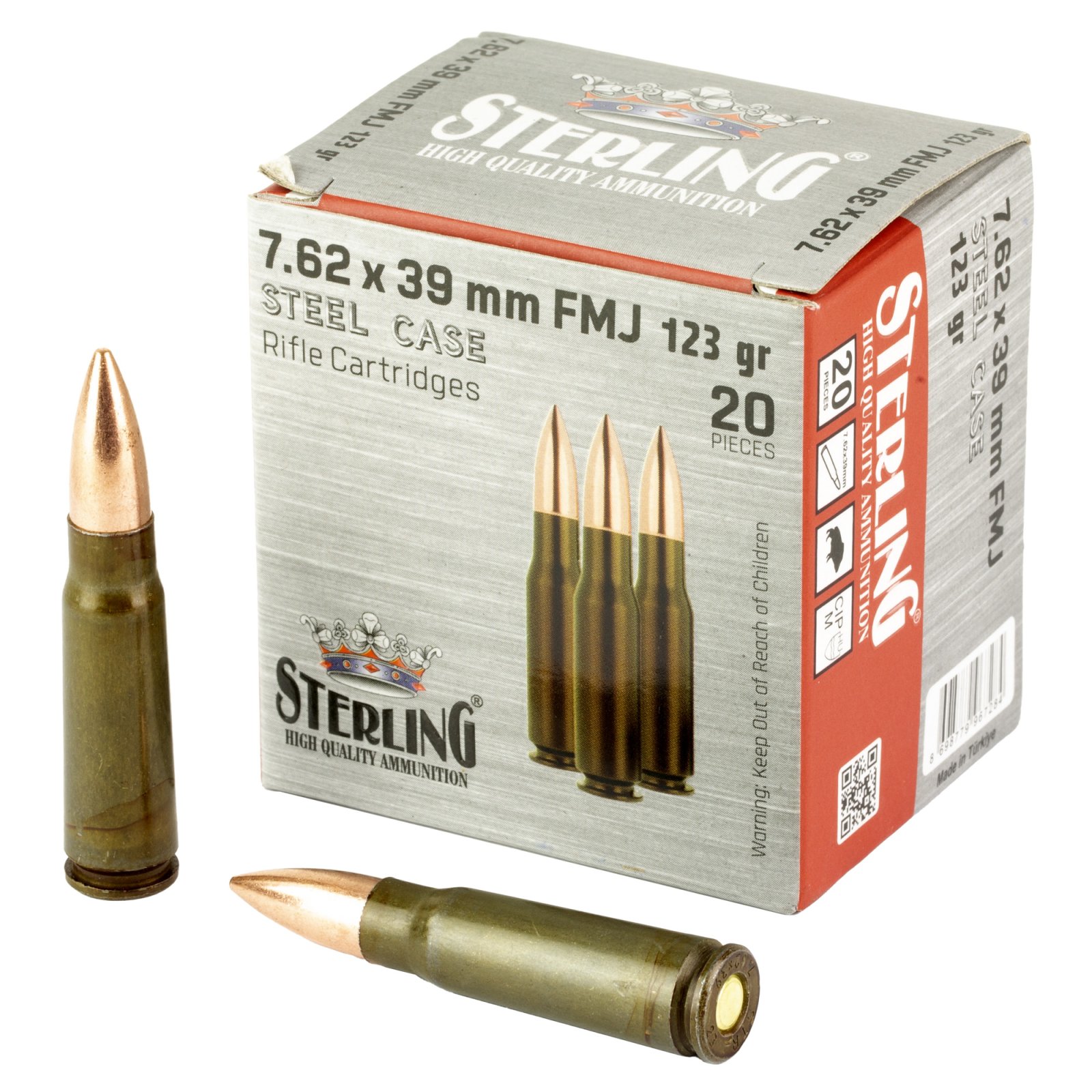 Buy Sterling 7.62x39mm 123 Grain FMJ Steel Cased Ammo 20rd online