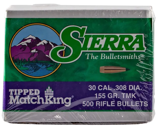 30Cal 155Gr TMKMAT Rifle Bullets - 500 Count Box - Sierra Bullets - .308
